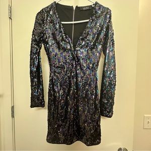Akira Blue Sequin Low V Dress New Years Eve or Taylor Swift Eras tour outfit